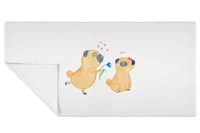 Produktbild von Mr. & Mrs. Panda Handtuch Mops Verliebt - Weiß - Geschenk, Frotteehandtuch, Sprüche, Hund, Knuffig, Liebe, kleines, gesichtstuch, Flauschtuch, 50x100