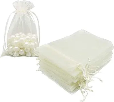 Produktbild von Famanu Organzataschen mit Kordelzug - 50 Stück, 7 x 9 cm, weiß