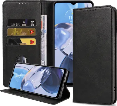 Productafbeelding van Smartphonica telefoonhoesje, geschikt voor Motorola.Moto E22, kunstleer met magnetische sluiting en pasjeshouders, bookcase met klepje - zwart