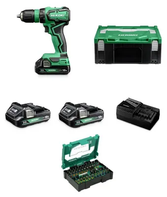 Produktbild von HiKoKi Akku-Bohrschrauber DS18DDQWQZ + Bit-Box 60-teilig + Akkus + Ladegerät