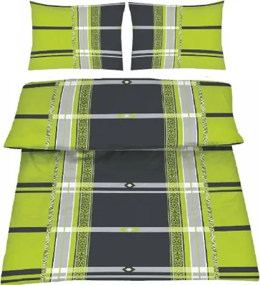 Produktbild von 3tlg Bettwäsche-Set Bett Bettgarnitur Übergröße Bettbezug 200x200 2x Kissenbezug 80x80 Schlafzimmer Mikrofaser Grau Grün Modern Kariert