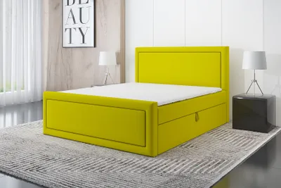 Produktbild von Boxspringbett ROD 140x200 mit 2 Bettkästen, Bonell-Matratze und Topper. Farbe: Gelb.