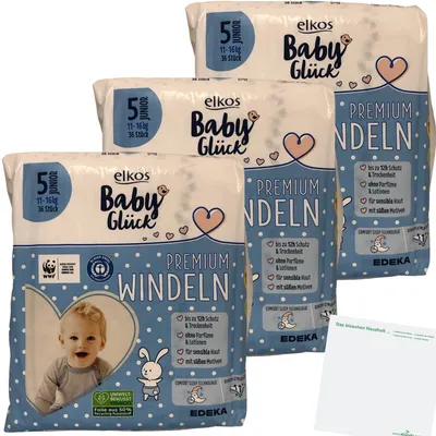 Produktbild von Elkos Premium Windeln Gr.5 Junior 3er Pack (3x36 Stück) + usy Block