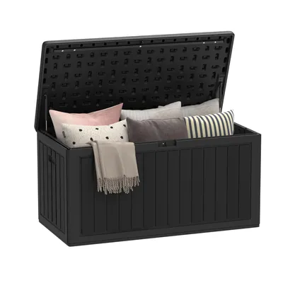 Produktbild von Gartenbox Auflagenbox, wetterfeste Kissenbox 303L mit Schloss & Seitengriffen für Terrasse, Gartenmöbel, Kissen, Poolzubehör, Schwarz