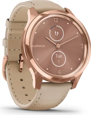 Produktbild von Garmin 010-02241-01 vivomove Luxe Smartwatch s koženým remienkom béžová