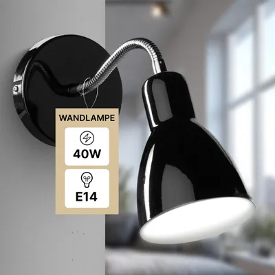 Produktbild von Wandleuchte innen Schwarz, 1-flammig, mit Schwanenhals, ARTE LAMP Dorm, E14 bis 40 W, für Wohnzimmer & Schlafzimmer, 33 x 13 x 20 cm, A1408AP-1BK