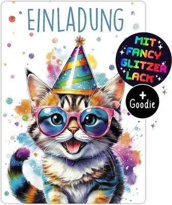 Productafbeelding van Uitnodigingskaarten voor kinderverjaardag van meisjes - Set van 12 - Grappige katten