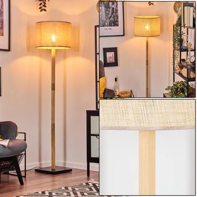 Produktbild von Reggio Stehlampe aus Holz/Metall/Papiergeflecht in Naturfarben/Schwarz/Beige