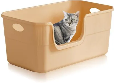 Produktbild von Große Katzenbox aus Kunststoff, beigefarbene XXL-Größe, Maße 50 x 35 x 22 cm, ohne Überzug