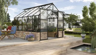 Produktbild von Vitavia Gewächshaus Cassandra 8300, ESG 3mm, schwarz, Sockel sand