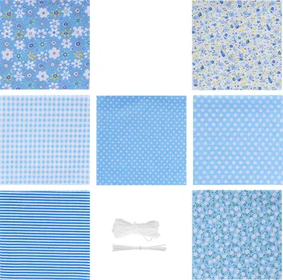 Productafbeelding van 25 x 25 cm, doe-het-zelf mondmasker, katoenen stof, elastisch koord, neusbrugstang, blauw, om te naaien