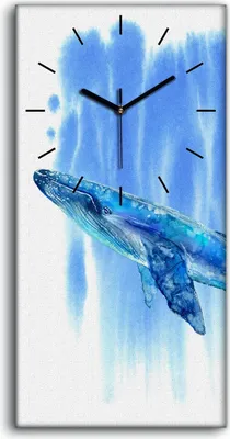 Produktbild von Küche Wohnzimmer Wand Leinwand Uhr 30x60 Kunst groß er Blau Wal und Wasser Meer - schwarze Hände