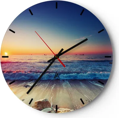 Produktbild von Wanduhr - Rund - Glasuhr - Meer Strand Welle - 30x30cm - Schleichendes Uhrwerk - Lautlos - zum Aufhängen bereit - Dekoration Modern - Wanddekoration aus Glas - C3AR30x30-3613