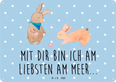 Produktbild von Mr. & Mrs. Panda tafel Hasen Muschel DIN A3 - Blau Pastell - Geschenk, Muttertag, Wandbild, Meer, Strand, Schild, Türschild, Best Friends, wandtafel, Blechtafel, Muscheln