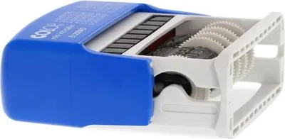 Produktbild von Colop S 120/WD, Selbstfärbestempel, Text/Datumsstempel, 4 x 42 mm, Blau, Weiß, Kunststoff, Schwarz