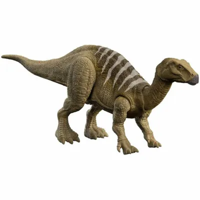 Produktbild von Mattel HDX41 Jurassic World Dominion Iguanodon Roar Strikers mit Sound, Dinosaurier mit Brüllattacke, braun, Saurier Actionfigur
