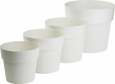 Obrázek produktu pro HowHomely | Květináče – květinové nádoby – krémová barva – sada 4 ks – rýhovaná struktura – dekorativní
