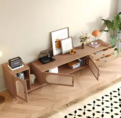 Obrázek produktu pro Designová hnědá televizní skříňka – dřevěná nízká skříňka – elegantní nábytek
