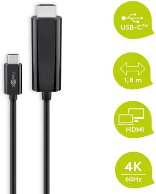 Produktbild von goobay USB C/HDMI Kabel 1,8 m schwarz