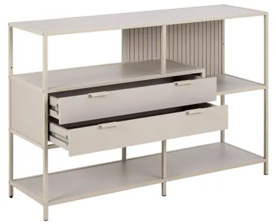 Productafbeelding van Boekenkast Varven Melamine Grijs Met Lades 114cm - Giga Living