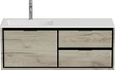 Produktbild von Sanox Badmöbel-Set Loft BxHxT 120,5 x 47 x 45,5 cm Frontfarbe craft oak mit Waschtisch Mineralguss weiß Griff chrom 8474