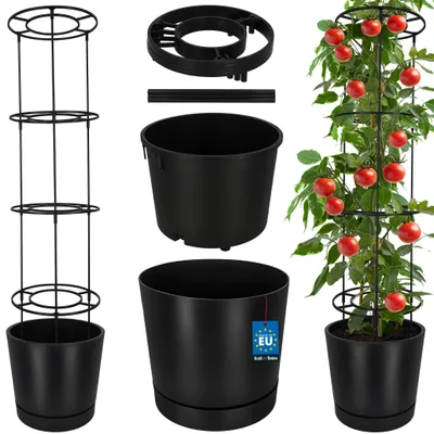 Produktbild von KOTARBAU® Pflanztopf für Tomaten ⌀ 39 cm Blumentopf mit Rankhilfe für Kletterpflanzen Tomatenturm 141 cm Robust & Langlebig Kunststoff Anthrazit
