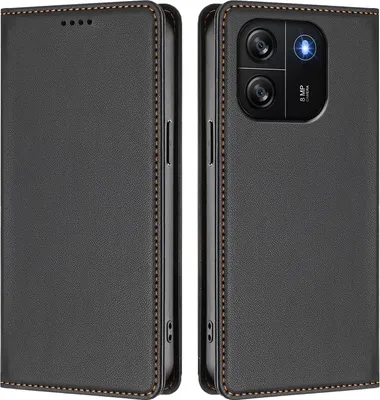 Produktbild von Handyhülle für Blackview Wave 6C, Kunstleder Klapphülle Stoßfeste Magnetische Hülle mit Ständer Schwarz