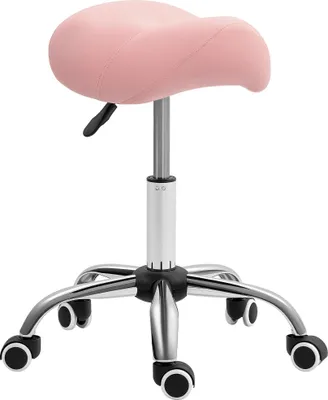 Obrázek produktu pro Stolek na kolečkách – kosmetika/kadeřnictví – s kolečky – otočný – výškově nastavitelný 49–61 cm – ergonomický – umělá kůže – 52x53 cm – růžový