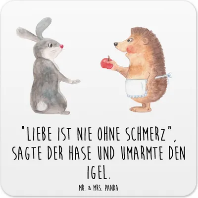 Produktbild von Mr. & Mrs. Panda Tischuntersetzer Hase Igel 15er Set - Weiß - Geschenk, Untersetzer für Gläser, und, Herzschmerz, Glas-Untersetzer, Liebe Spruch, Coaster, Tisch, Trösten