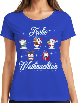 Produktbild von Frohe Weihnachten Pinguine Geschenke - Weihnachten Weihnachtsgeschenk Christmas Damen T-Shirt, Blau, S