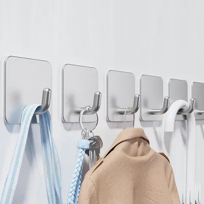 Produktbild von Klebehaken Edelstahl ohne Bohren 6 Stück für Bad Küche Büro Silber