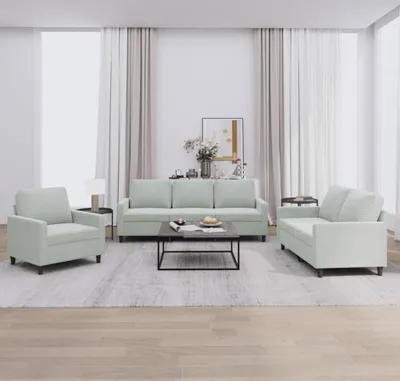 Produktbild von Design Möbel 3-tlg. Sofagarnitur mit Kissen Hellgrau Samt - 2024 Neu