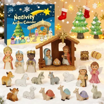 Immagine prodotto di Calendario dell'Avvento a tema presepe 2026 per bambini, con 24 figure in resina