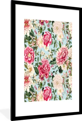 Produktbild von MuchoWow® MuchoWow® Gerahmtes Poster Blumen - Rosa - Muster 60x90 cm - Poster mit zchwarzem Bilderrahmen - Dekoration - Wandposter Wohnzimmer - Hochwertig