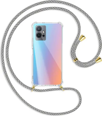 Produktbild von Handykette Backcover-Schutzhülle mit Band (Metall goldfarben) für vivo Y55 5G, vivo Y75 5G - weiß/grau kariert