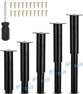 Produktbild von Famanu Möbelbeine 5-teiliges Set - Verstellbare schwarze Metallfüße (18-34 cm)