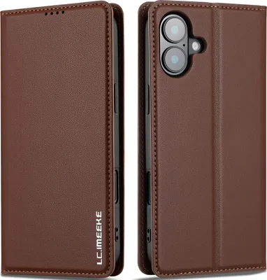 Produktbild von Handyhülle für iPhone 16, Magnetische Flip Leder Hülle mit Kartenfach und Standfunktion Braun