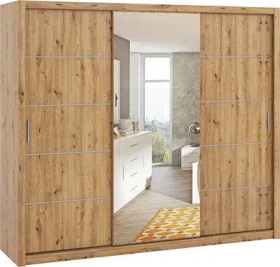 Produktbild von Kleiderschrank Schwebetürenschrank Garderobe mit Spiegel 250 BENE artisan eiche
