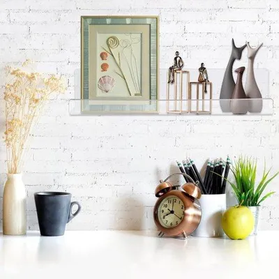 Produktbild von Famanu Wandregal Set 6 transparente Acrylregale - 38 cm, unsichtbare Wandmontage