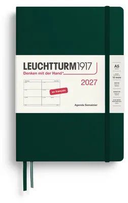 Image de Calendrier hebdomadaire LEUCHTTURM1917 pour 2027, format moyen (A5), en français, couleur vert forêt, couverture rigide