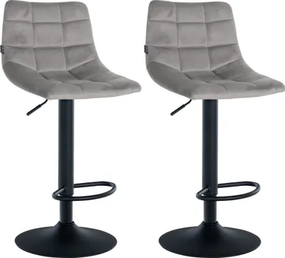 Produktbild von CLP 2er Set Barhocker Jerry Samt höhenverstellbar und 360 drehbar grau Gestell Farbe schwarz