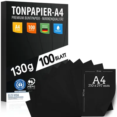 100x schwarzes Tonpapier A4 130 g/m² für Basteln & DIY