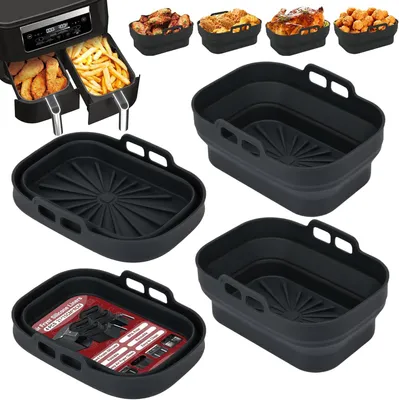 Produktbild von Heißluftfritteuse Silikonform 4 Stück, wiederverwendbar, faltbar, schwarz, für Küche
