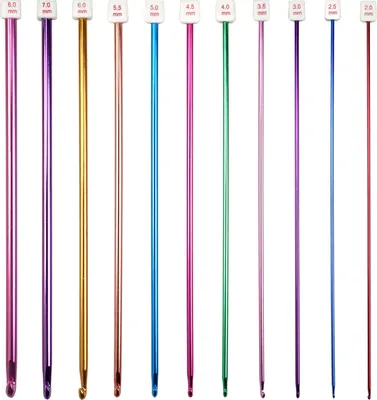 Produktbild von Häkelnadel-Set, mehrfarbiges Aluminium-Häkelnadel-Set, lange Häkelnadeln, tunesische Häkelnadeln, Häkelnadel-Set, Haushaltsgeräte für Anfänger oder Profis, einfach zu tragen und zu verwenden
