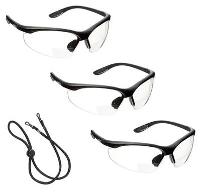 3er-Pack bifokale Sicherheitsbrille +2,0 Dioptrien, klar, CE EN166F