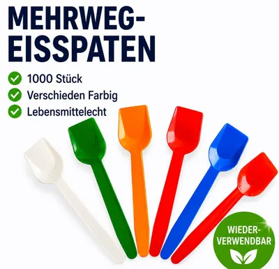 Produktbild von 1.000 Mehrweg Eisspaten Eislöffel bunt gemischt 9,5 cm lang