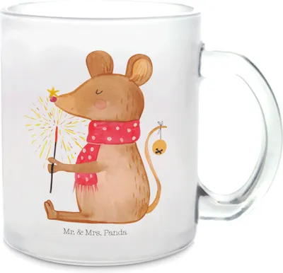Produktbild von Mr. & Mrs. Panda Pott Maus Weihnachten - Transparent - Geschenk, Weihnachtswunder, Weihnachtsgruß, Haferl, Trinkglas, Weihnachtsmotiv, Glasbecher, Frohe, Tee Tasse