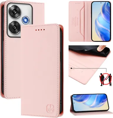 Produktbild von Lederhülle für Xiaomi Poco F6/Redmi Turbo 3 Hülle Flip Brieftasche Kartenfächern Ständer Schutzhülle Pink