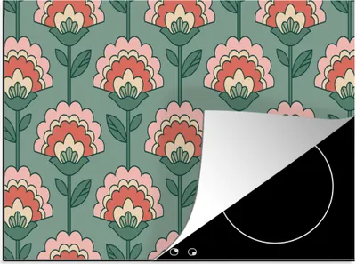 Produktbild von KitchenYeah© Herdabdeckplatte Blumen - Retro - Muster , 71x52cm, Küche Deko, Glaskeramikkochfeld Herdabdeckung, Abdeckplatte fùr Kochfeld