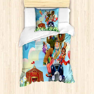 Produktbild von ABAKUHAUS Zirkus Mantele, Weinlese-Auto-Zirkus, Milbensicher Allergiker geeignet mit Kissenbezügen, 135 cm x 200 cm - 80 x 80 cm, Mehrfarbig